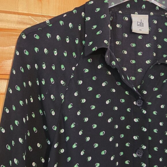 Cabi Style # 5019 Blouse Top Small Navy Blue Green 3/4 Sleeve Martini - Picture 3 of 13